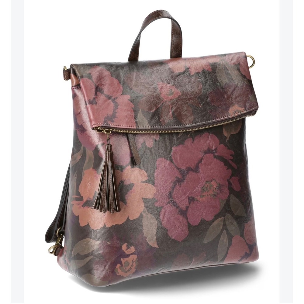The Pioneer Woman Floral Faux Leather Convertible Backpack Tote Brown Plum